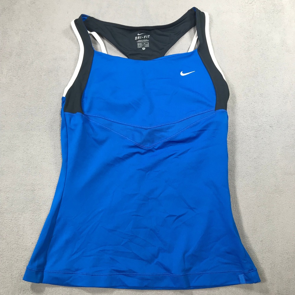 Nike Tank Top Womens M Blue Dri-FIT Racerback Built-in Bra Tennis Pickleball